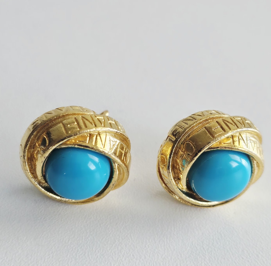 Chanel Gold-Plated Turquoise Blue Cabochon Earrings